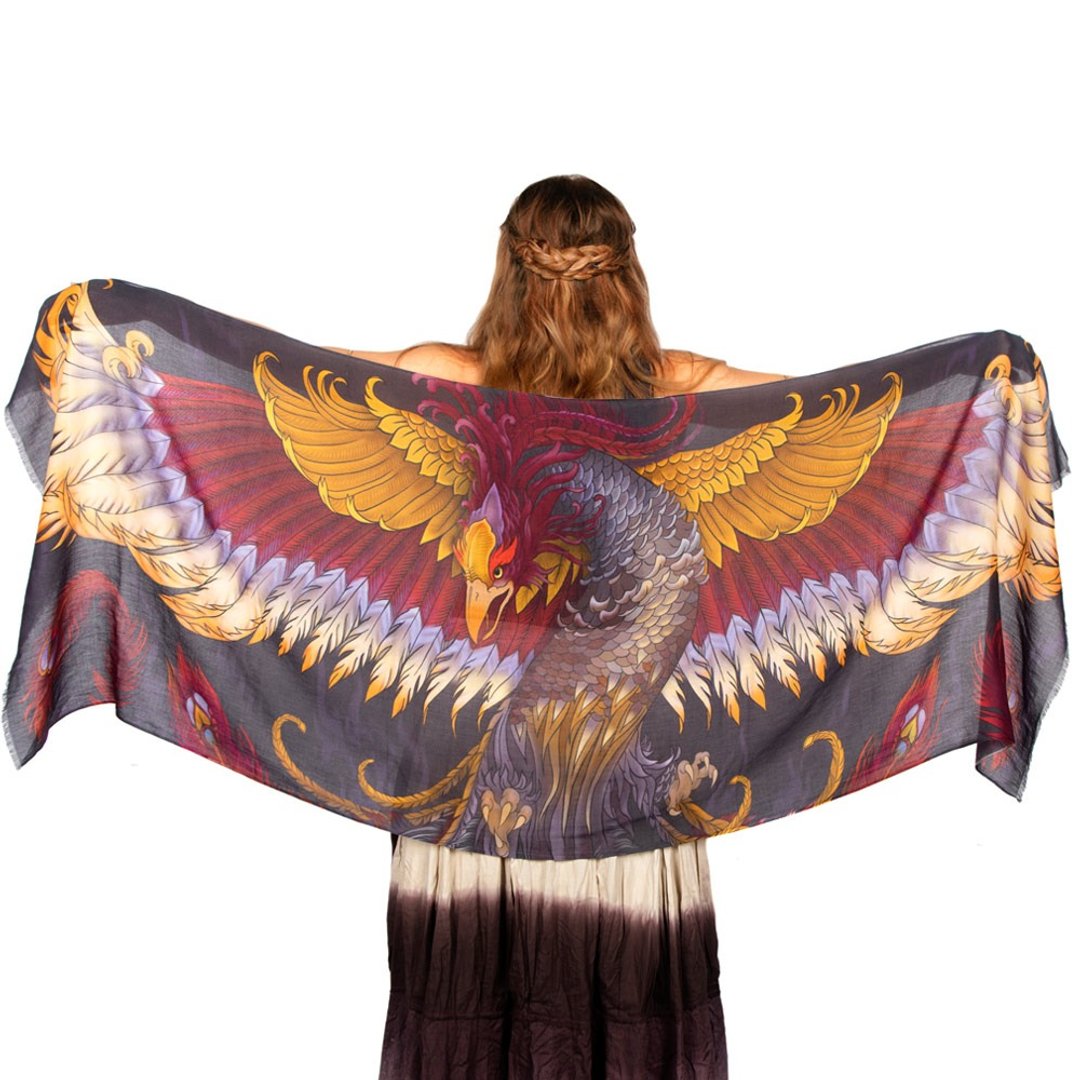 Phoenix scarf - cotton - 丝巾 - 棉 紫色