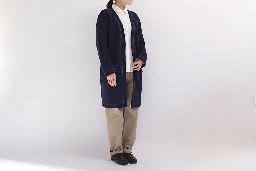 Bulky Yarn Long Cardigan / NV - 背带裤/连体裤 - 棉 蓝色