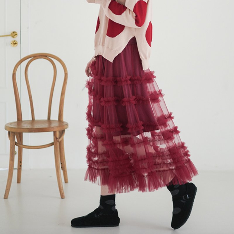 红色A字纱裙  - imakokoni - 裙子 - 其他材质 红色