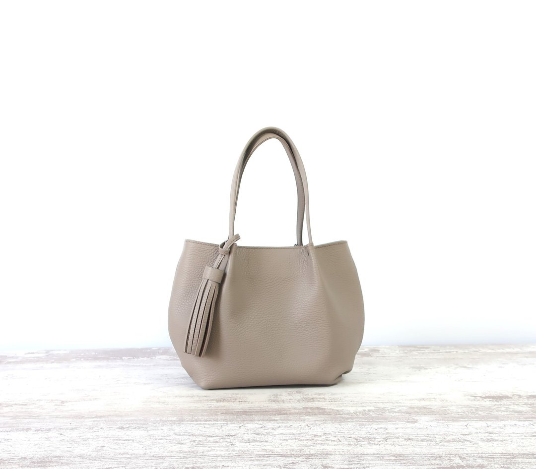 Fluffy tucked tote bag, SSS size,, made-to-order - 手提包/手提袋 - 真皮 咖啡色