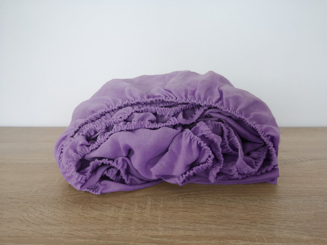 Orchid linen fitted sheet / Softened linen bed sheet / Deep pocket - 寝具 - 亚麻 紫色