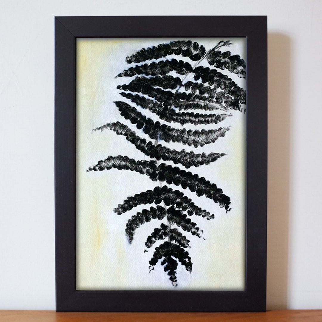 植物#150 植物拓印 蕨 油画 F1号 含框尺寸约26*19cm - 海报/装饰画/版画 - 颜料 黑色