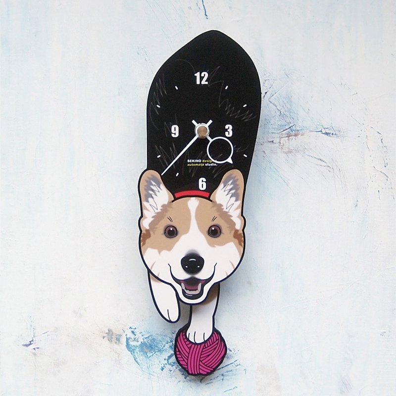 D-51 柯基犬 - 动物造型钟摆钟 - 时钟/闹钟 - 木头 黑色