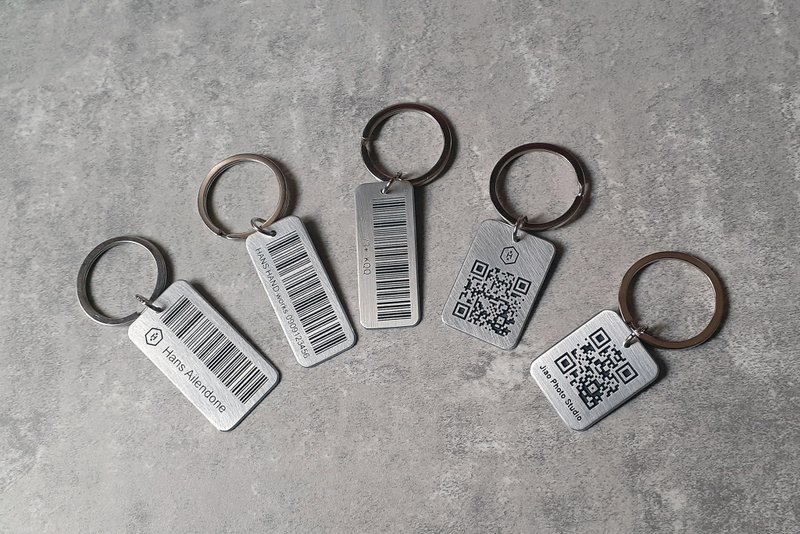 【定制化】手工立体深刻 金属环保材质载具QR code各类条码钥匙圈 - 钥匙链/钥匙包 - 铝合金 银色