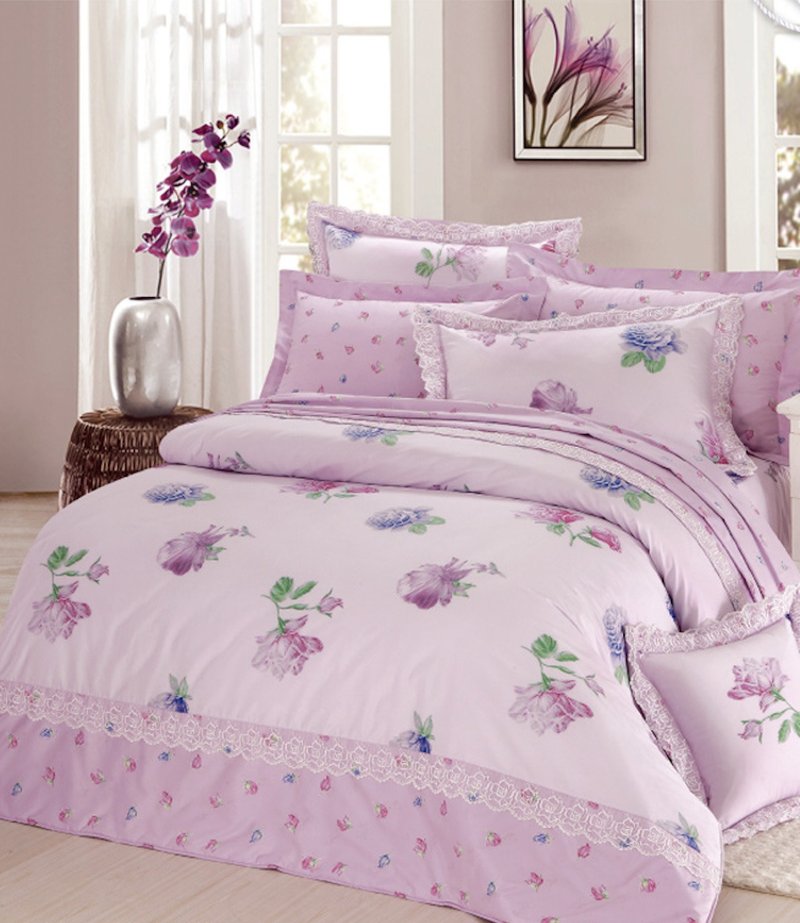 【R818 普罗旺斯】100% 60支精梳棉 七件式全套组 - 寝具 - 棉．麻 紫色