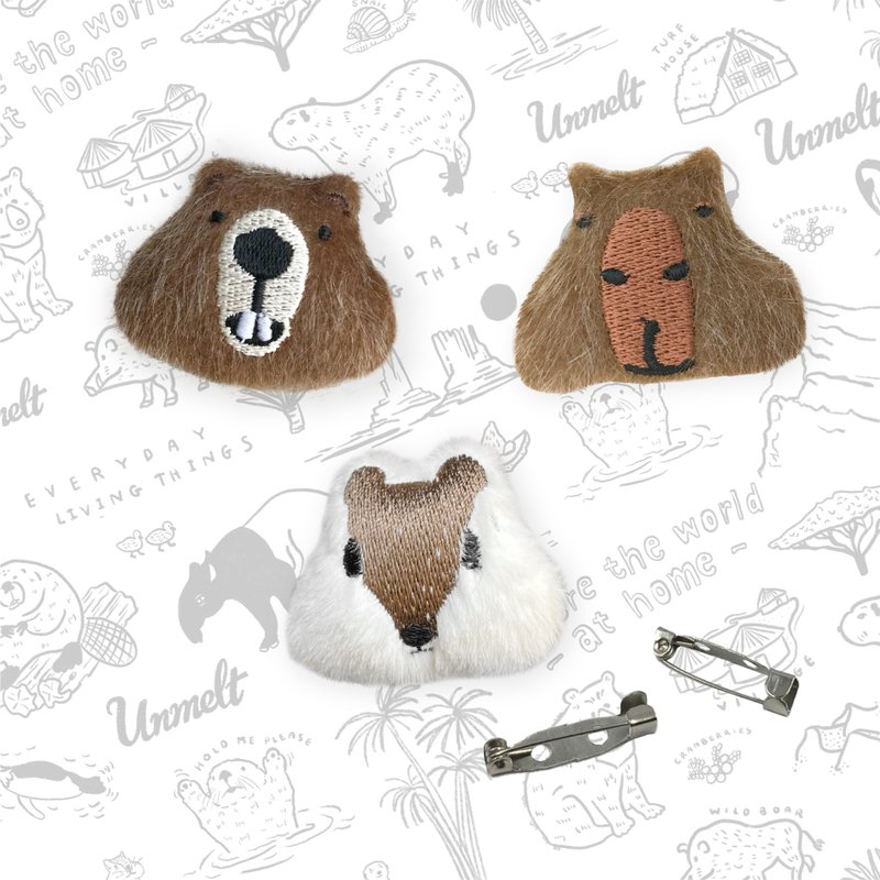 Capybara pin / Squirrel pin / Beaver pin / Tiny Hedgehog - 编织/刺绣/羊毛毡/裁缝 - 聚酯纤维 卡其色