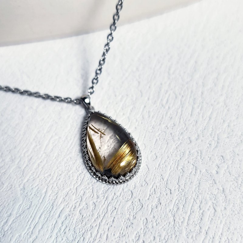 925银钛金花水滴钛钢项链 丰盛财富阳性能量场 - 项链 - 水晶 金色