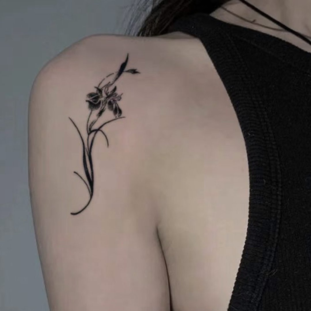发2张【幽兰静花】真实感半永久刺青图案草本纹身贴仿真持久男女 - 纹身贴 - 纸 黑色