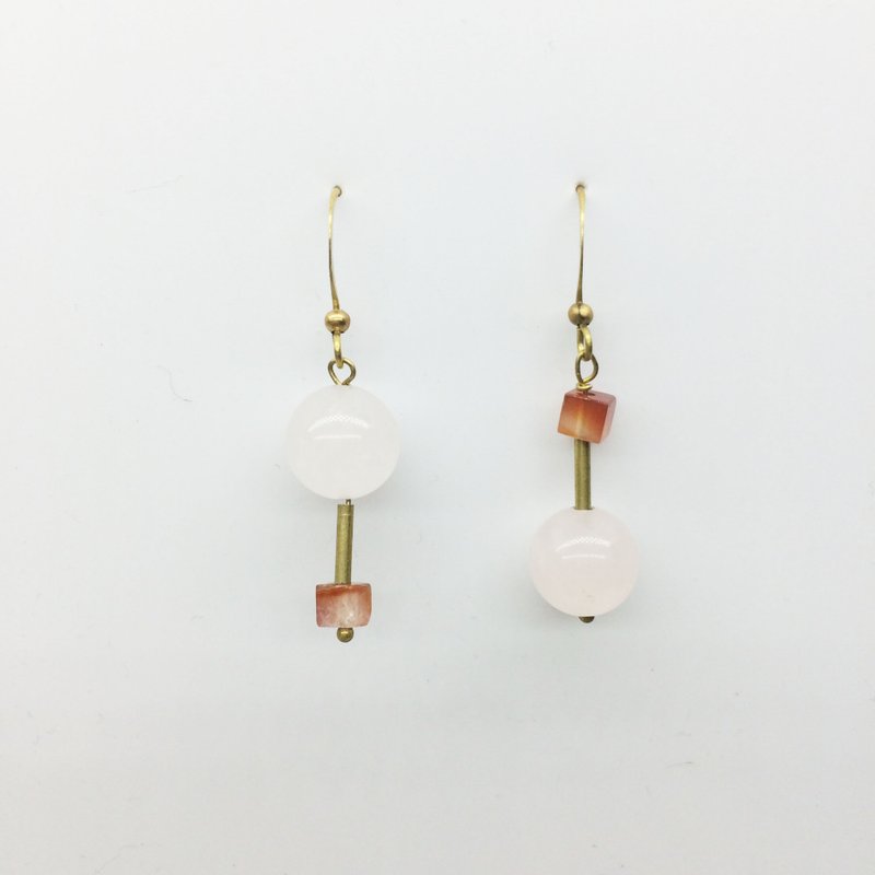 老林杂货Travelin-旋转-手作黄铜天然石耳环-粉晶/红纹玛瑙/橄榄石 可改夹式  圣诞限定礼物包装(免费) - 耳环/耳夹 - 宝石 粉红色