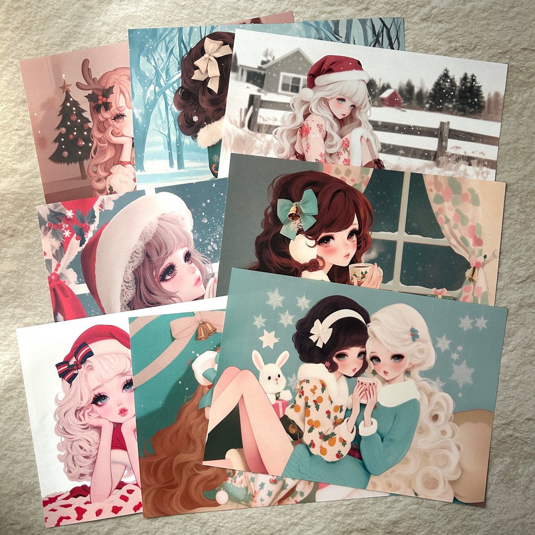 RimaRima 原创 圣诞复古女孩 设计纸张套组 Christmas retro girl 〜りまりま - 卡片/明信片 - 纸 