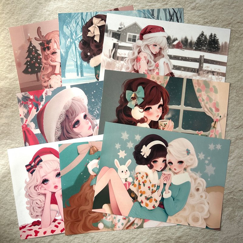 RimaRima 原创 圣诞复古女孩 设计纸张套组 Christmas retro girl 〜りまりま - 卡片/明信片 - 纸 