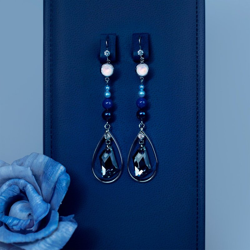 【Hecate·赫卡忒】 渐变珍珠个性多边形黑色水晶耳环 圣诞礼物 - 耳环/耳夹 - 水晶 黑色