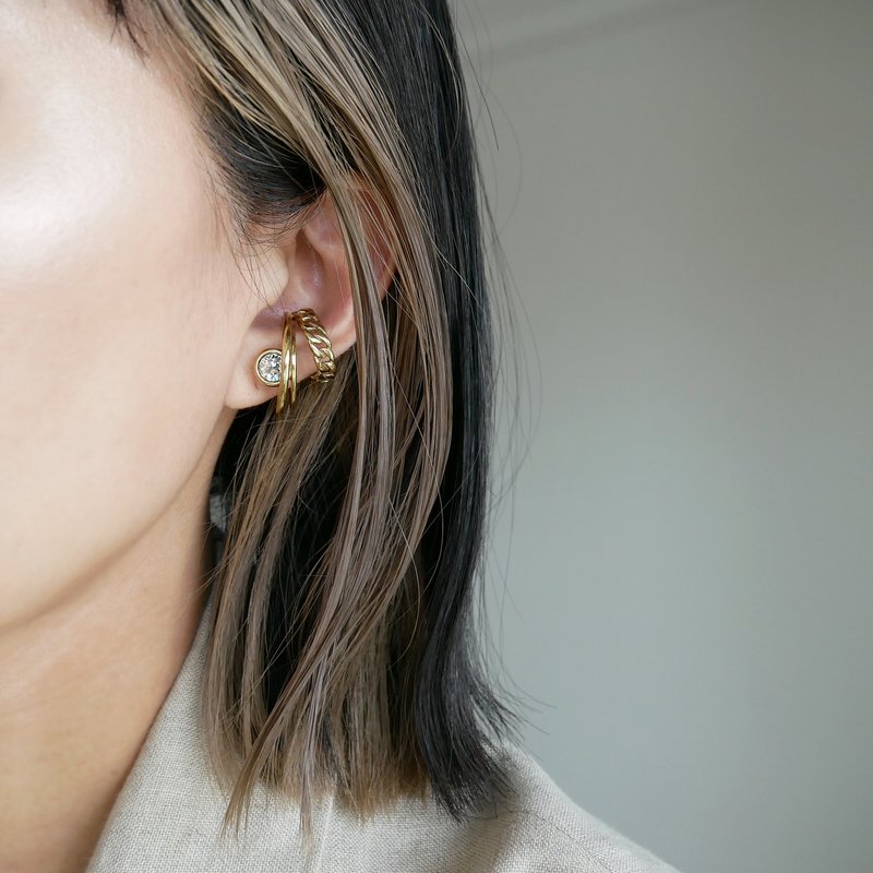 Swag Ear Cuff 双圈链条 L / 黄铜 C123 - 耳环/耳夹 - 铜/黄铜 金色