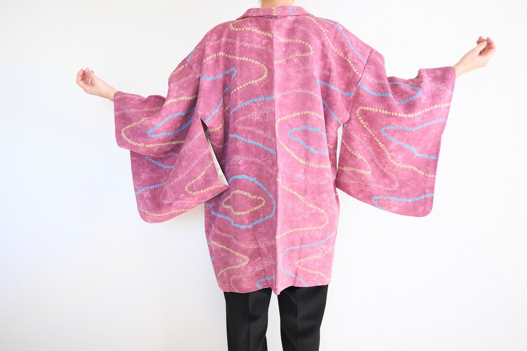 Japanese KIMONO, silk kimono, shibori haori, authentic kimono - 女装休闲/机能外套 - 丝．绢 粉红色
