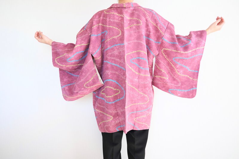 Japanese KIMONO, silk kimono, shibori haori, authentic kimono - 女装休闲/机能外套 - 丝．绢 粉红色