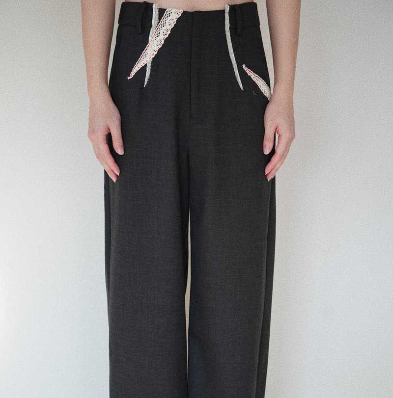 【被浪漫杀死的怪物】古典中性复古风/手工直筒裤 - 中性裤装 - 羊毛 灰色