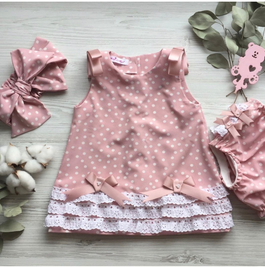 Pink and white clothing set for baby girl: dress, panties and headband. - 童装礼服/连衣裙 - 其他材质 粉红色