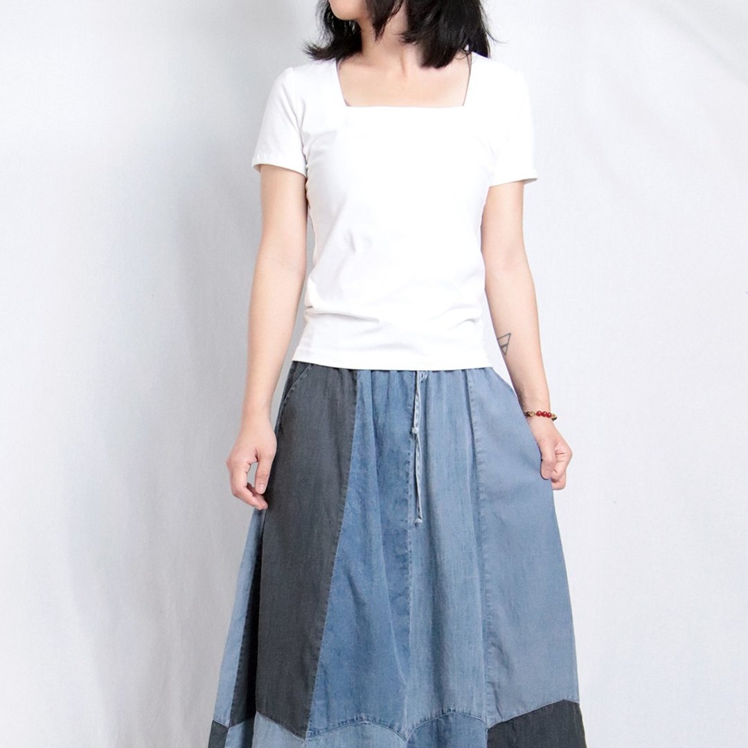 白 - 方领短袖 #T1093M - 女装上衣 - 棉 白色