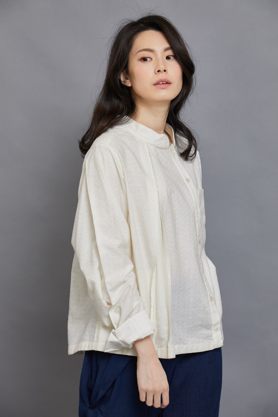 竹林长袖衬衫_珍珠菱纹_公平贸易 - 女装衬衫 - 棉．麻 白色