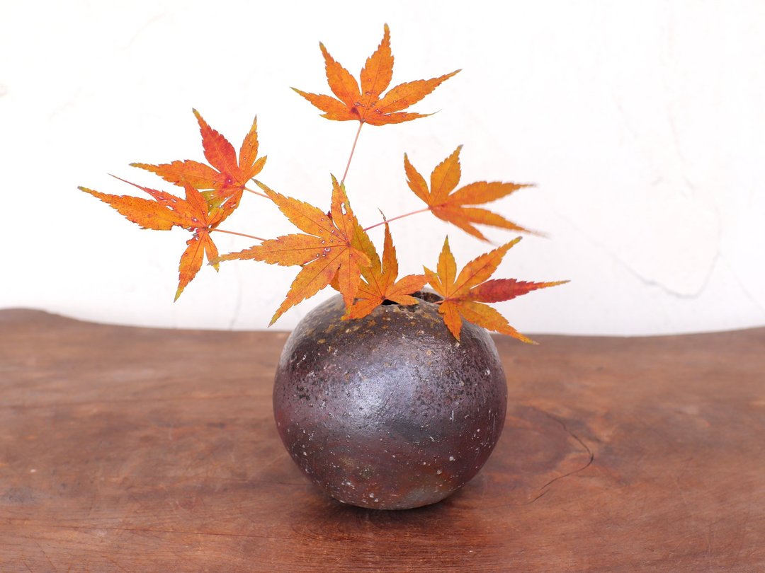 备前烧一环支架 (tama) h2-117 - 花瓶/陶器 - 陶 咖啡色