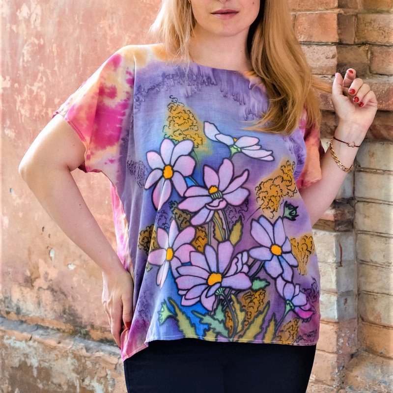 Hand painted t-shir, Oversized cotton blouse, Summer top women, Tunic clothing - 女装衬衫 - 棉．麻 多色