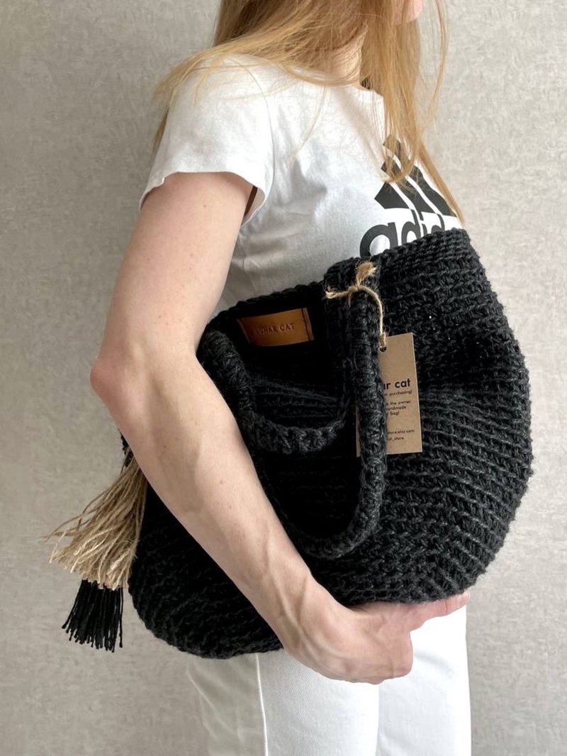 Crochet Jute Bag L/XL size, Crochet Tote Bag, Shoulder Jute Bag, Reusable Bag - 手提包/手提袋 - 环保材料 多色