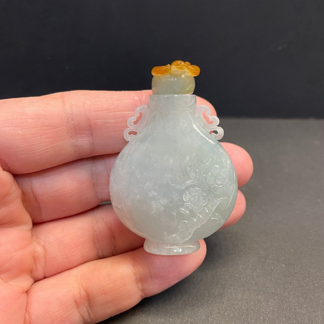 瀚玉珠宝 天然A货翡翠 蜜糖黄 冰糯种鼻烟壶 小摆件 翡翠鼻烟壶 - 其他 - 玉石 