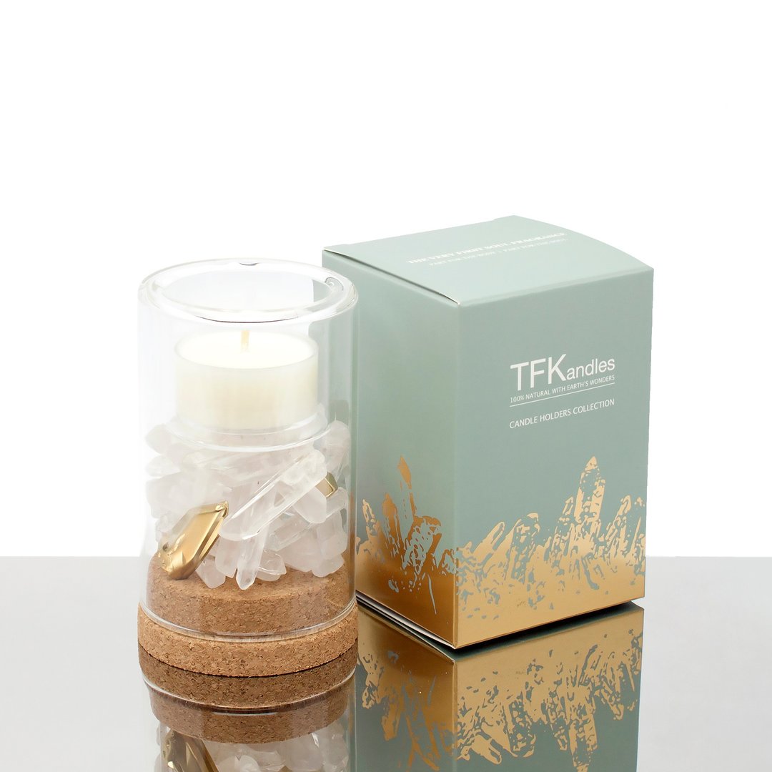 Clear Quartz Candle Holder 天然白水晶烛台S - 蜡烛/烛台 - 宝石 白色