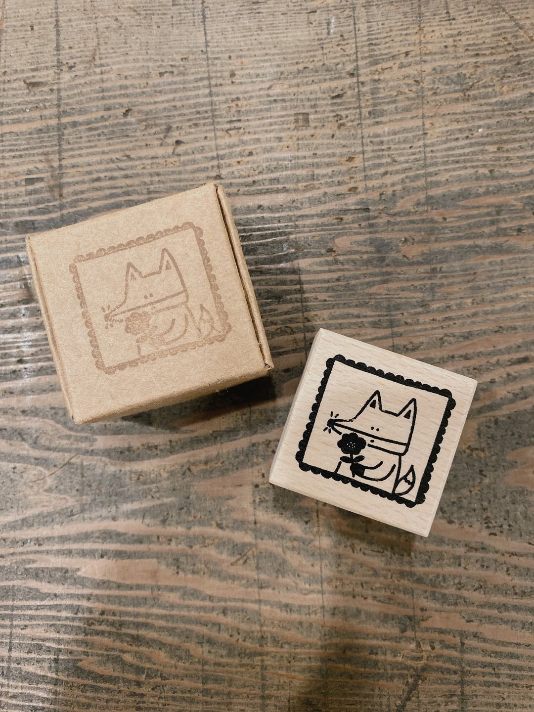 狐狸与花/ 森林采集印章fox and flower stamp - 印章/印台 - 木头 咖啡色