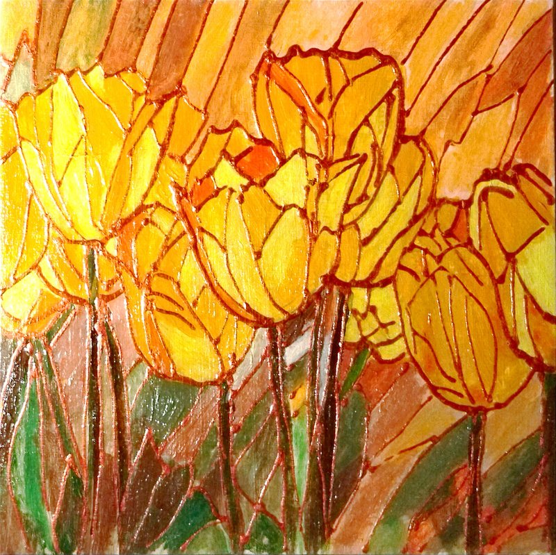 黄花郁金香小油画 - 墙贴/壁贴 - 其他材质 黄色