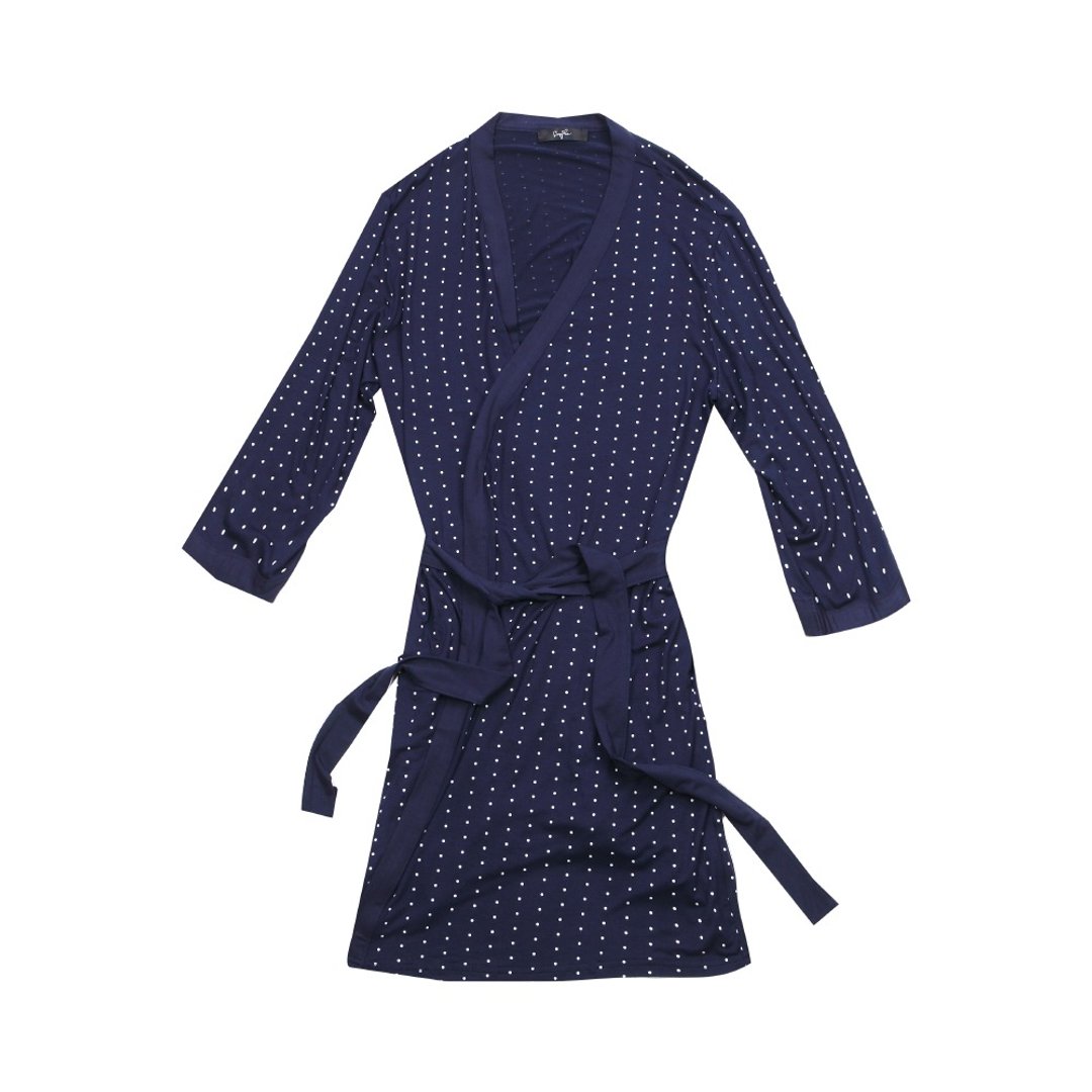 和服领莫代尔睡袍・蓝底白点 - 居家服/睡衣 - 棉 蓝色