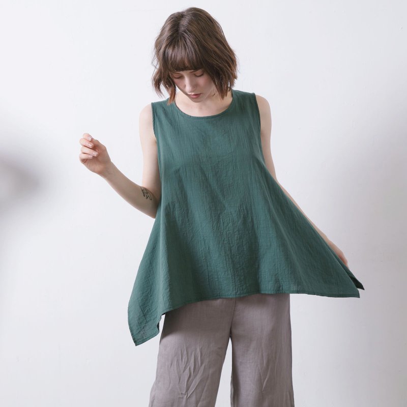 伞状背心 - 翡翠綠 - 女装背心 - 棉．麻 绿色
