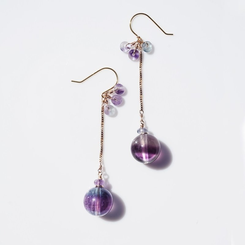 萤石手工水球造型耳环 / 医疗级不锈钢 / Yoyo - 耳环/耳夹 - 宝石 多色