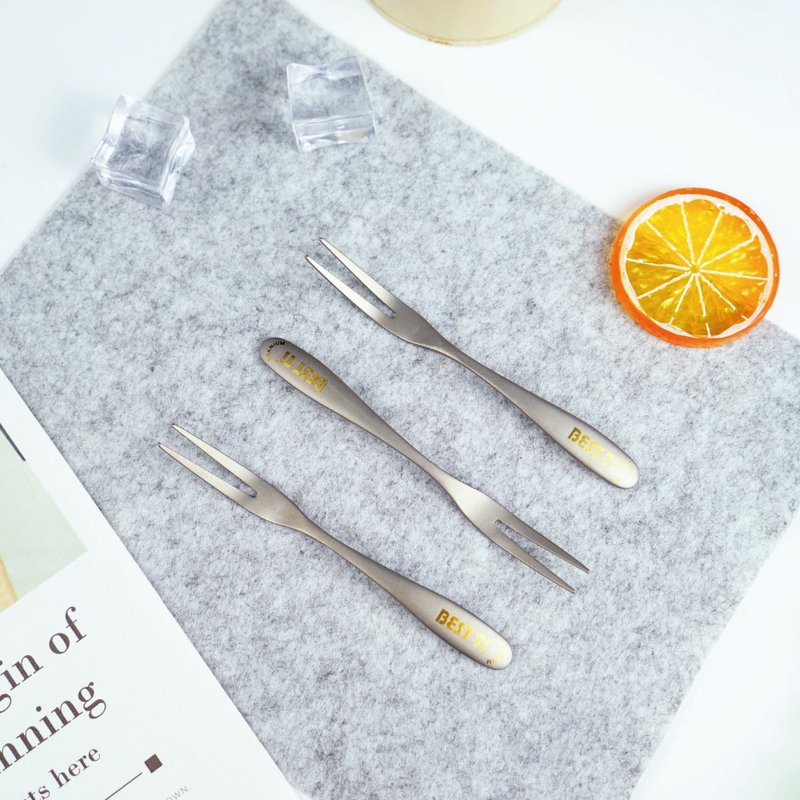 纯钛水果点心叉 小叉子 儿童叉 西餐叉 蛋糕叉 雾面 - 餐刀/叉/匙组合 - 贵金属 银色