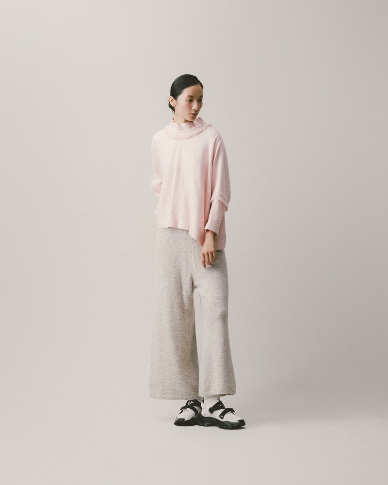 UUIN_燕麦色毛海针织长裤 - 女装长裤 - 羊毛 白色