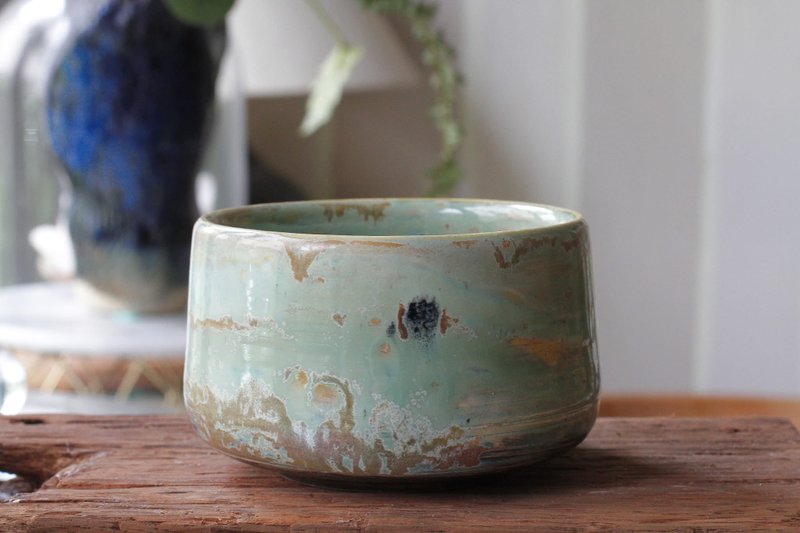 手拉坏草原中的秘密陶碗/茶碗的/抹茶碗/饭碗 - 茶具/茶杯 - 陶 绿色
