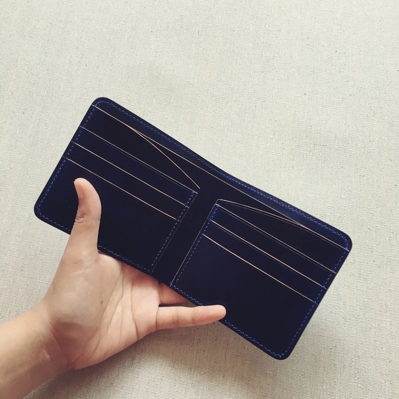 多卡位短夹钱包 意大利植鞣牛皮 擦染藏蓝色 纯手工设计定制 - 皮夹/钱包 - 真皮 蓝色