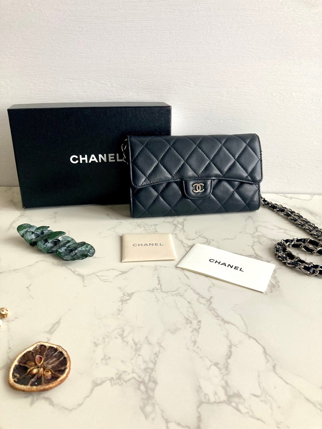 【LA LUNE】中古二手Chanel黑色羊皮长银钱包侧斜背孭长夹手袋WOC - 侧背包/斜挎包 - 真皮 黑色