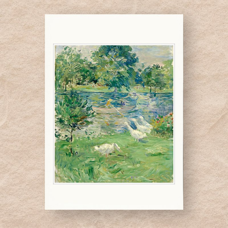 【 艺术画卡 】莫莉索・船上姑娘和鹅群 | B4画卡 - 海报/装饰画/版画 - 纸 绿色