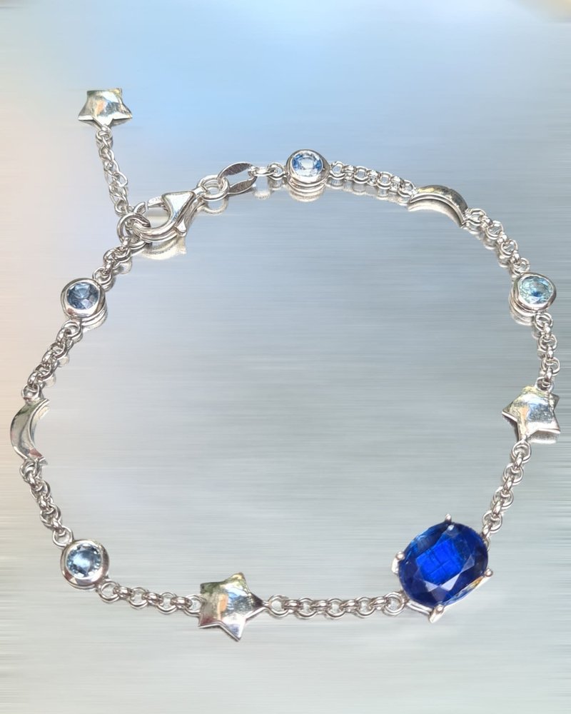天然蓝晶石手链配蓝宝石925银镀铂金金手链 - 手链/手环 - 宝石 蓝色