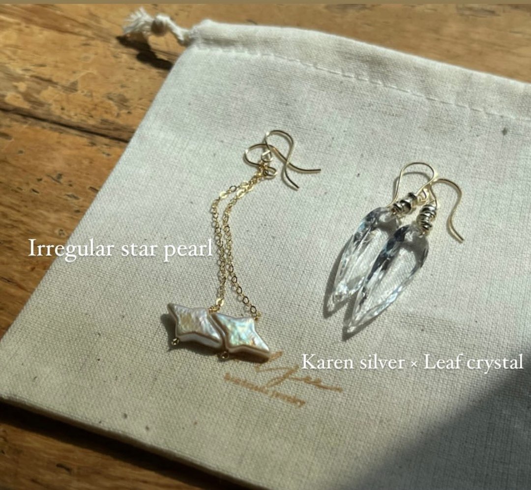14kgf earring.  Irregular star pearl. - 耳环/耳夹 - 珍珠 白色