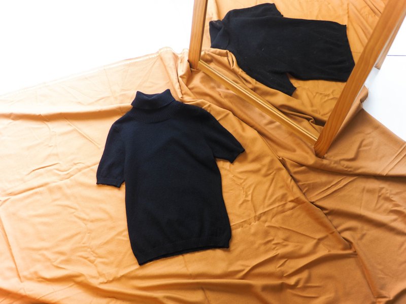 经典沈稳墨黑素面立领优雅 古董喀什米尔羊绒古着毛衣 cashmere - 女装针织衫/毛衣 - 羊毛 黑色