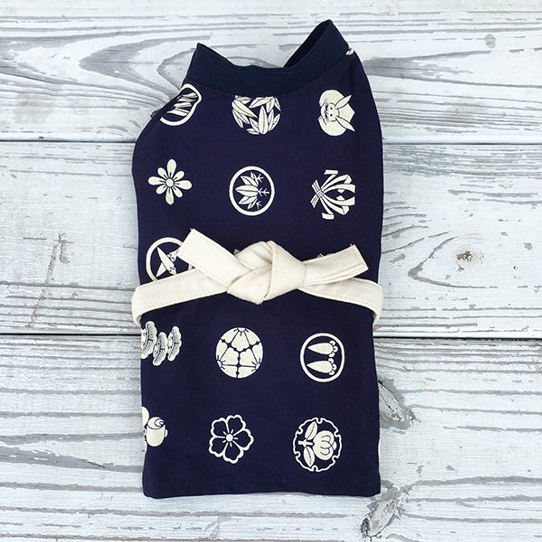 狗狗衣服 绅蓝徽纹和服 - 衣/帽 - 棉 