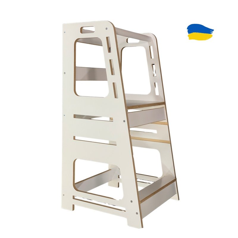 蒙特梭利厨房助手塔 - 儿童家具 - 木头 白色