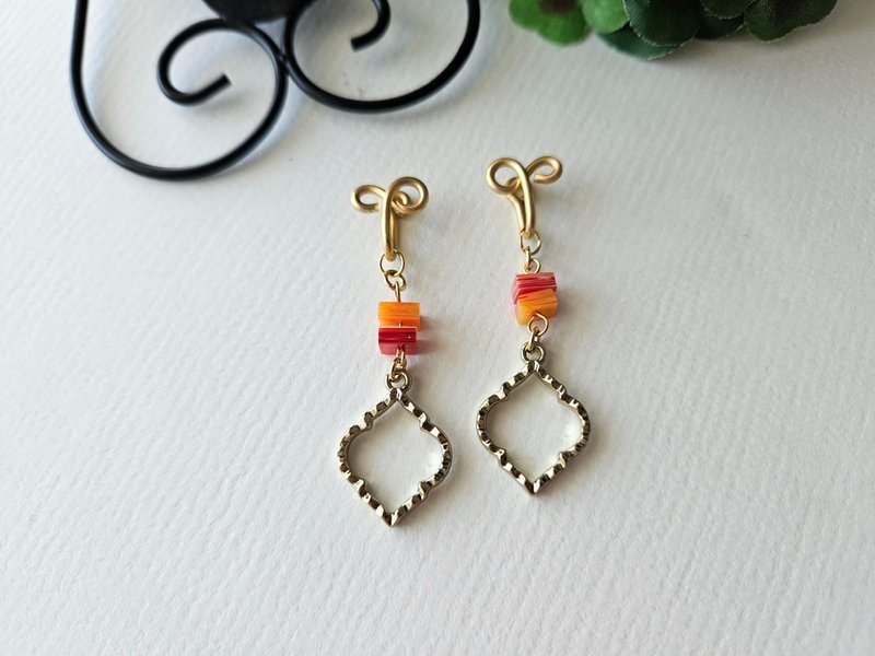 【桃霏】橘红~无痛耳夹、夹式耳环、耳钩~ - 耳环/耳夹 - 其他材质 