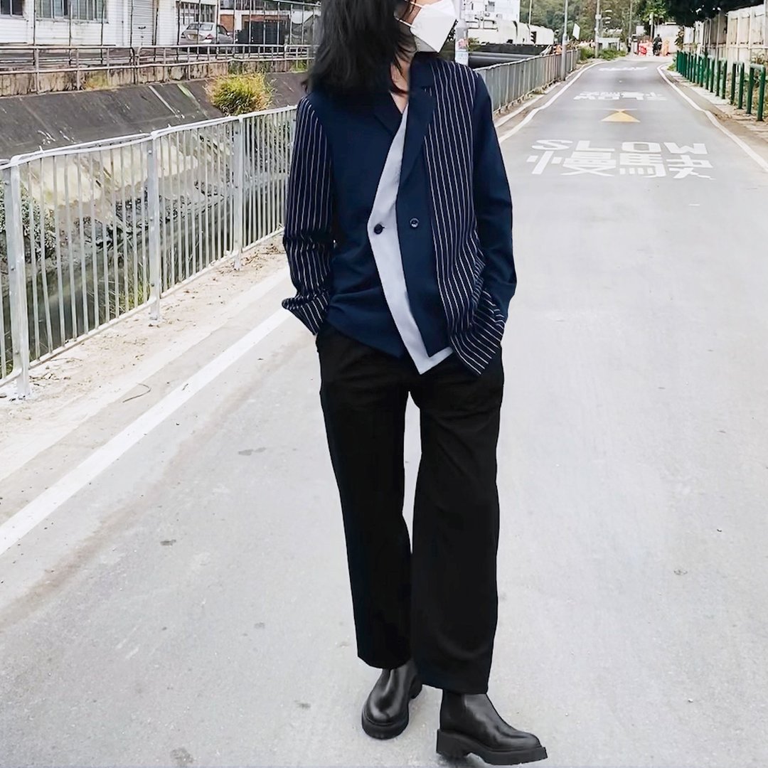 拼色休闲西装外套 - 女装上衣 - 棉 