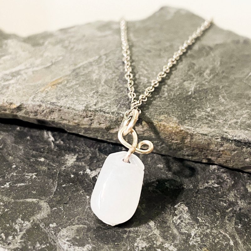 【独一无二款】 翡翠项链 金属编织(含银链) SS23 - 项链 - 水晶 白色