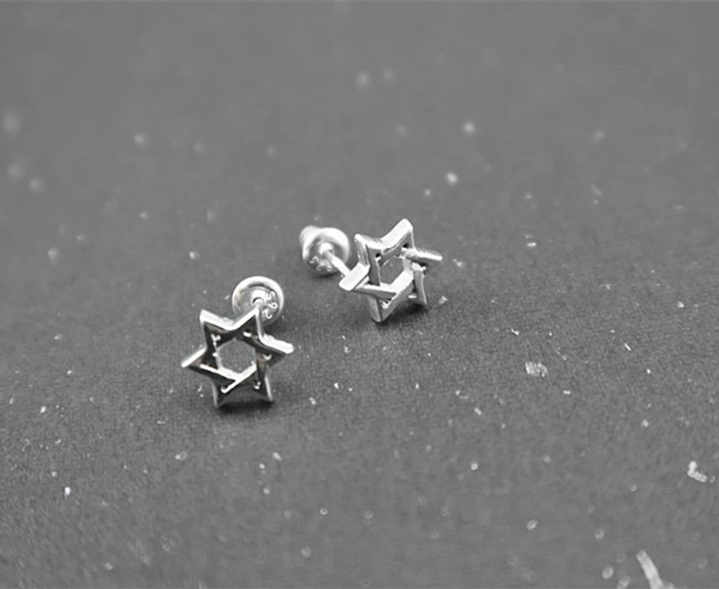 耳环 六芒星 925纯银 - 耳环/耳夹 - 纯银 多色