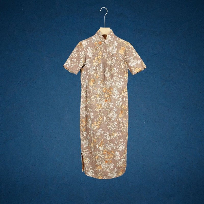 二手 特殊布料 豆沙粉 银金葱色 古董订制 短袖 旗袍 CA1125 - 洋装/连衣裙 - 聚酯纤维 多色