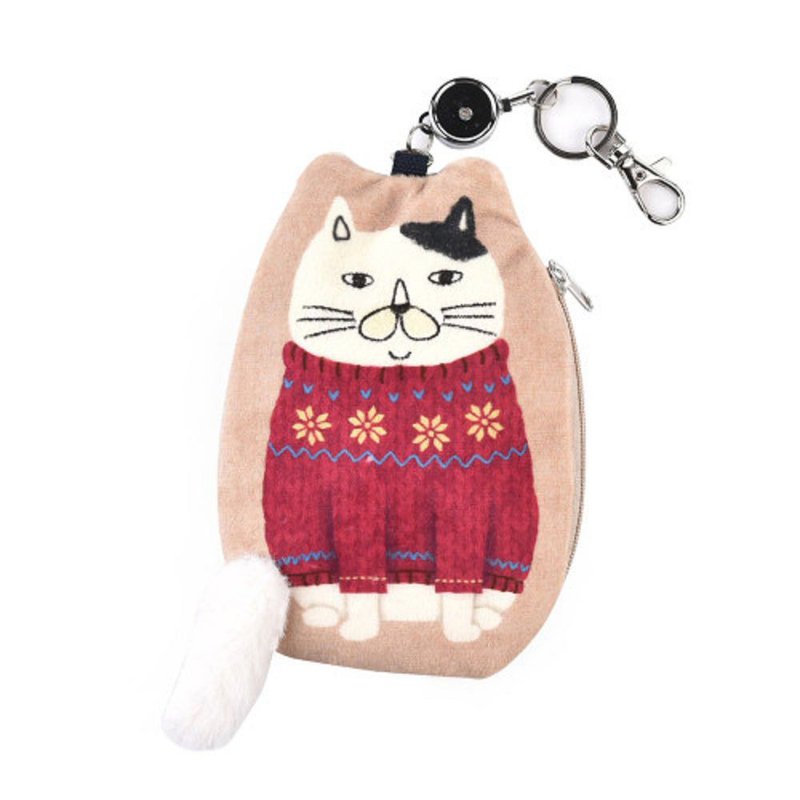 Kusuguru Japan票卡零钱包立体猫尾巴 通行证伸缩卷线票卡包-米黄 - 证件套/卡套 - 聚酯纤维 黄色